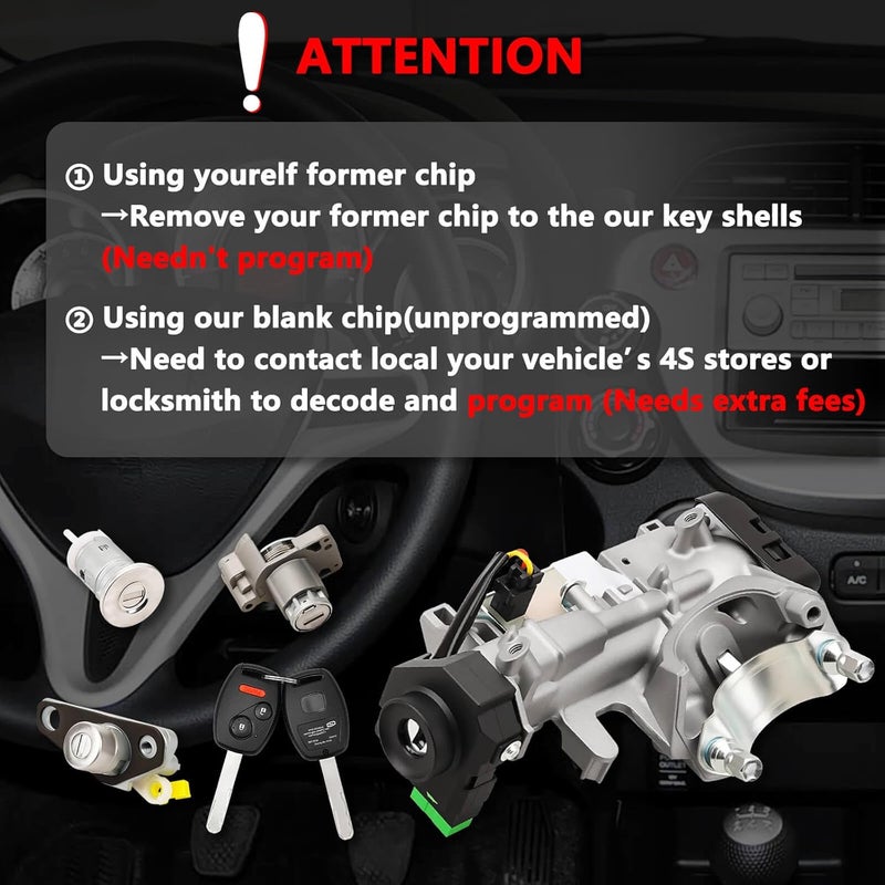 RAMATA 06350-SAA-G30 Ignition Switch Lock Cylinder with Key (with Blank Chip) Compatible with 2009 2010 2011 Honda Civic, Replace # 35100-SDA-A71 (Ignition Chip: 46,Frequency: 313.8Hz) - Image 2
